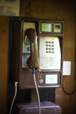 Telefon mitten im Wald an einem Cottage